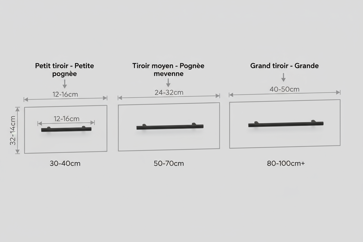 Quelle taille de poignée choisir selon la largeur du tiroir