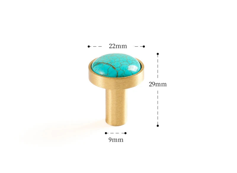 Brass furniture knob set with a natural turquoise stone