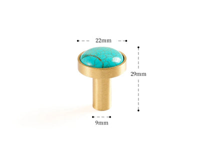 Brass furniture knob set with a natural turquoise stone