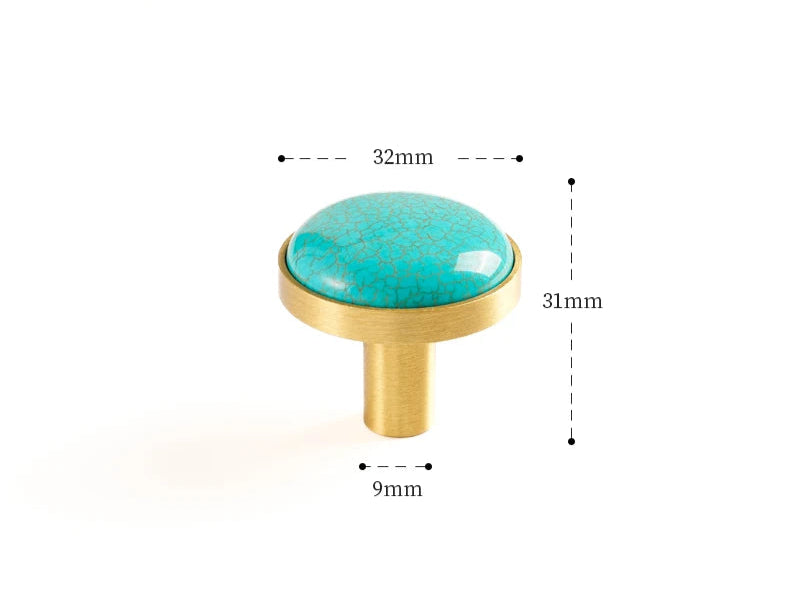 Brass furniture knob set with a natural turquoise stone