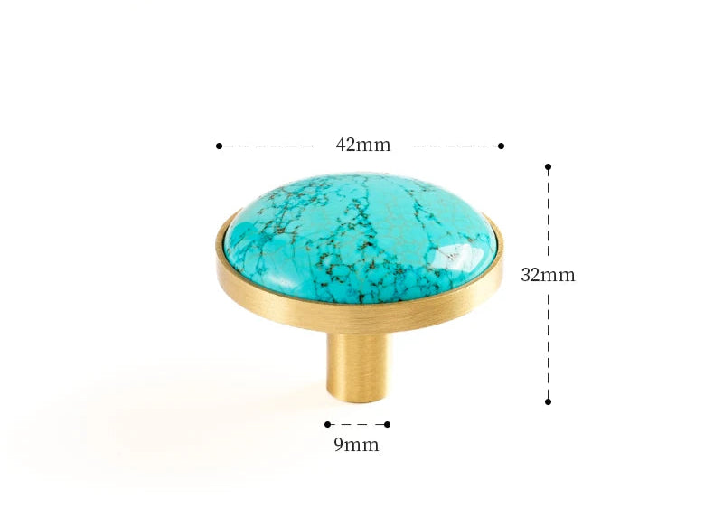 Brass furniture knob set with a natural turquoise stone