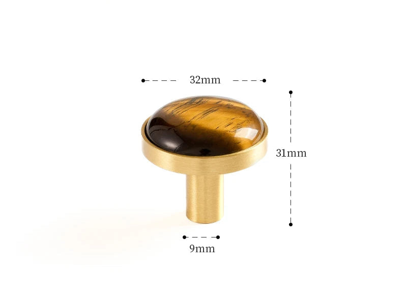 Bouton de meuble en laiton serti d’une pierre naturelle marron clair