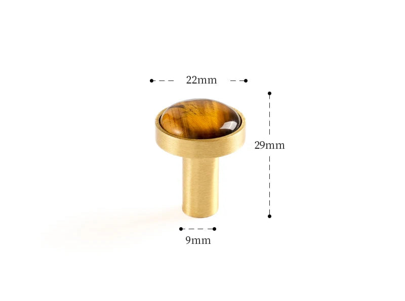 Bouton de meuble en laiton serti d’une pierre naturelle marron clair
