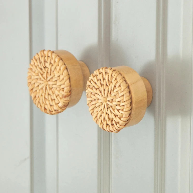 Bouton de meuble en osier naturel