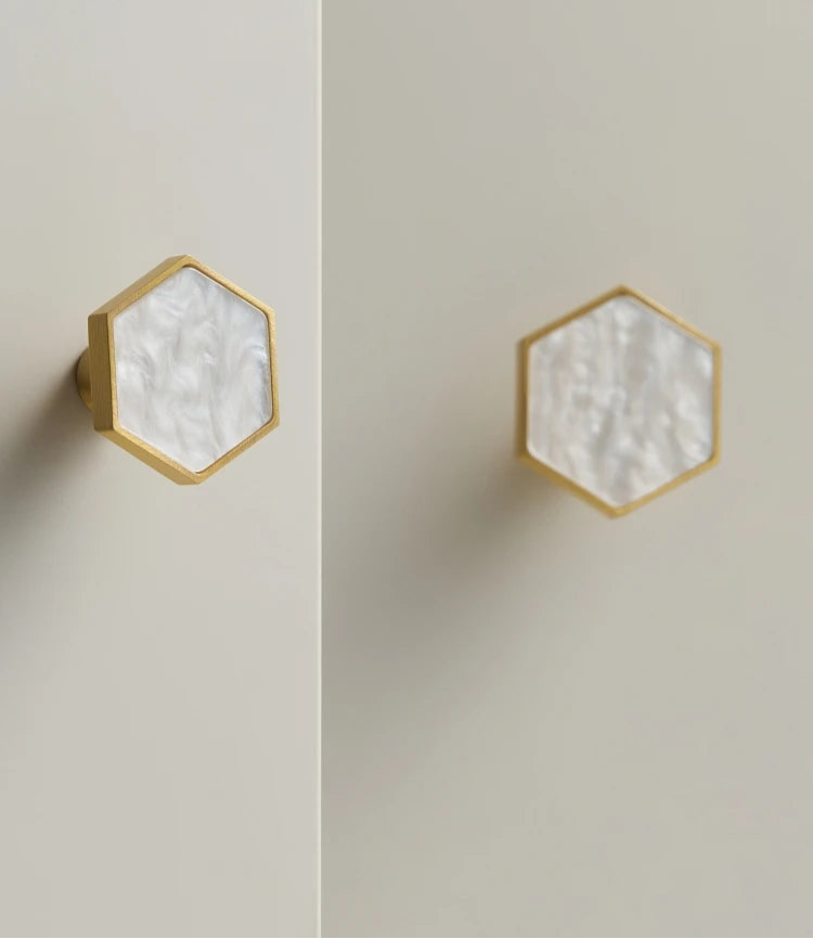 Bouton de meuble naturel Blanc effet marbre