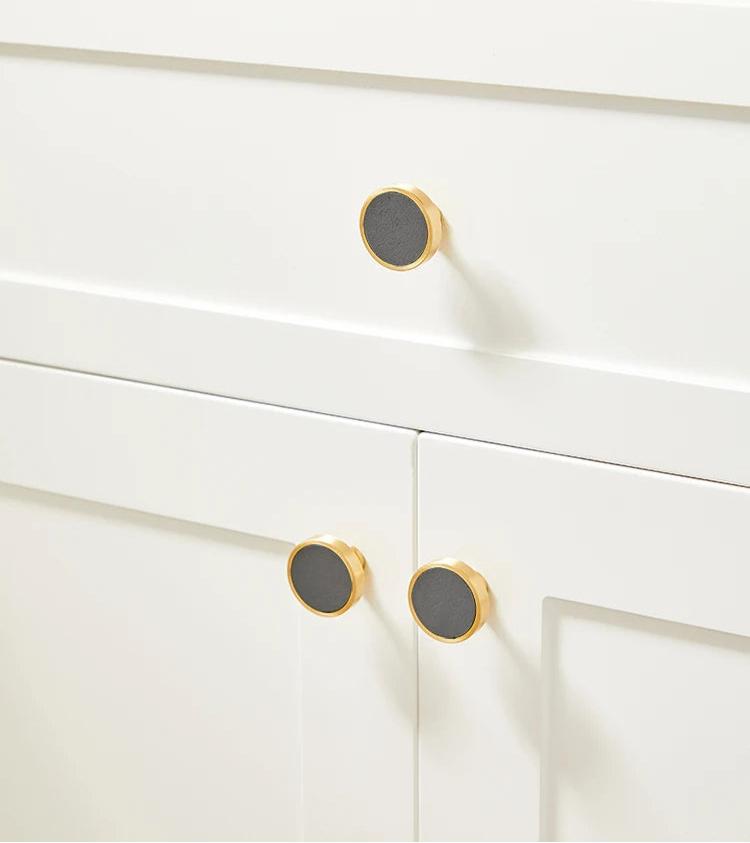 Brushed gold furniture knob with insert