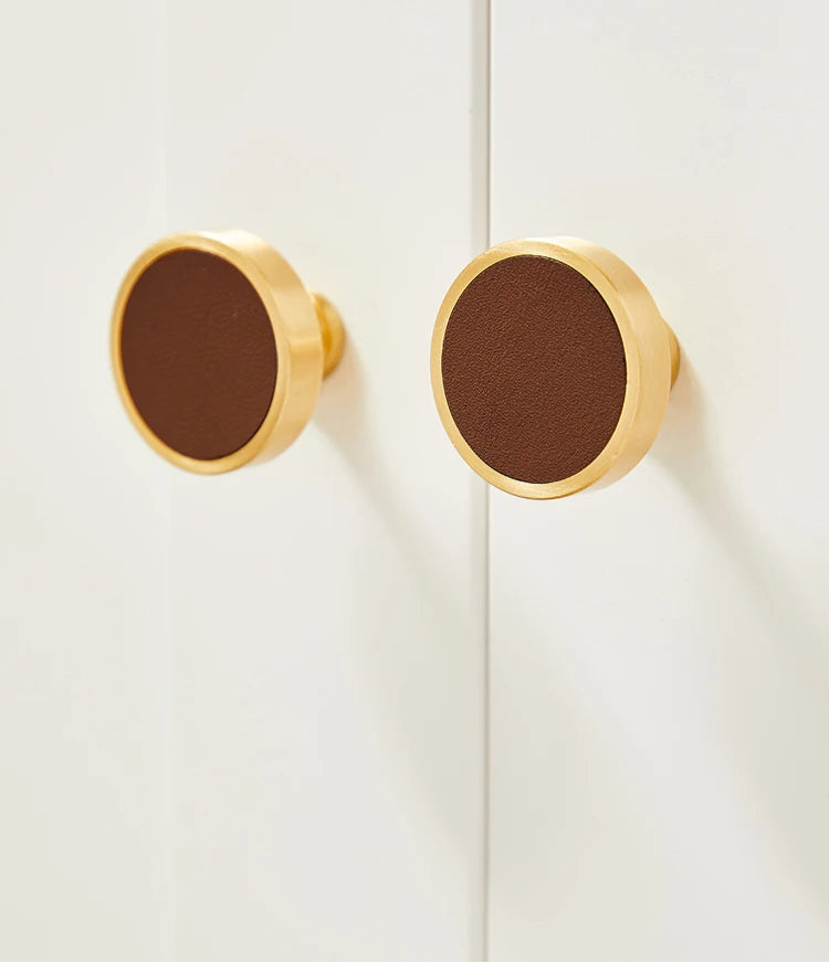 Brushed gold furniture knob with insert