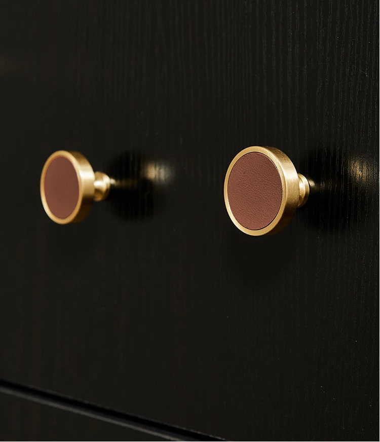 Brushed gold furniture knob with insert