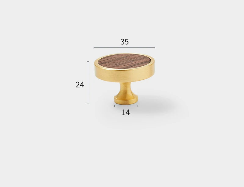 Brushed gold furniture knob with walnut insert