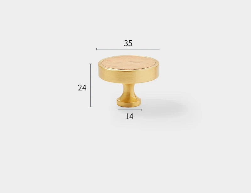 Brushed gold furniture knob with beech wood insert