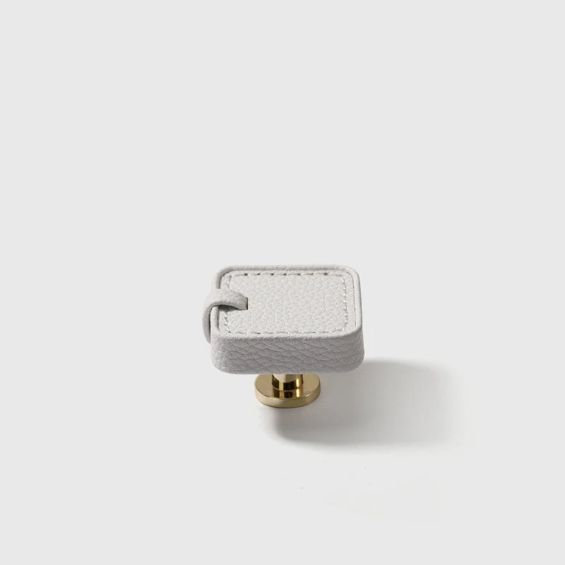 Poignée bouton de meuble en cuir carré