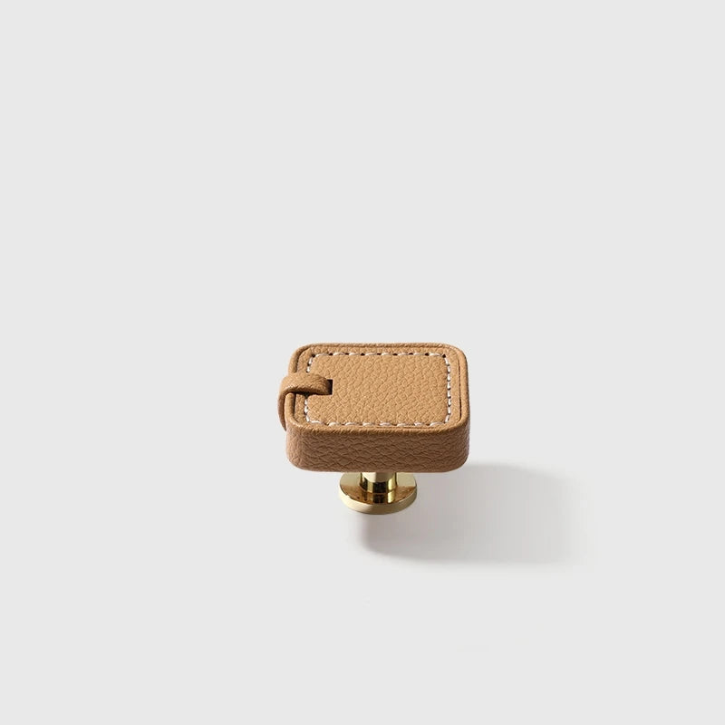 Poignée bouton de meuble en cuir carré