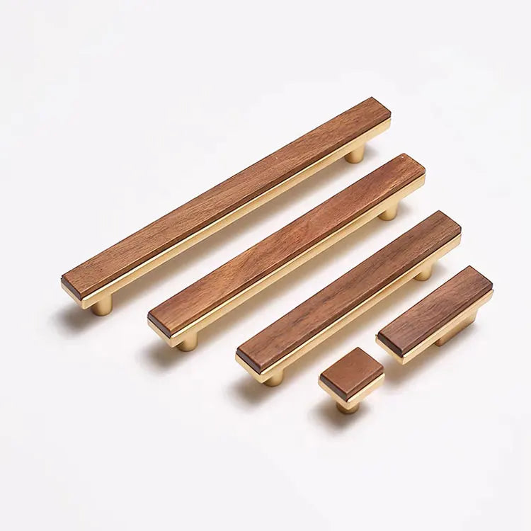 Furniture Handle in Walnut Wood & Brushed Gold