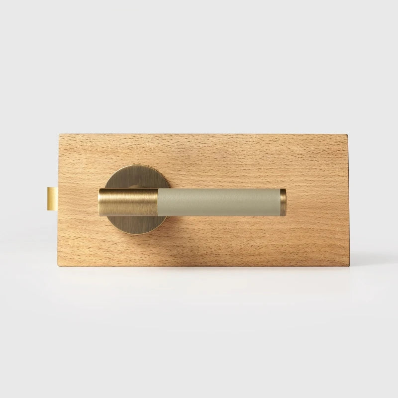 Poignée de Porte Intérieure Cylindrique Cuir et Laiton Brossé