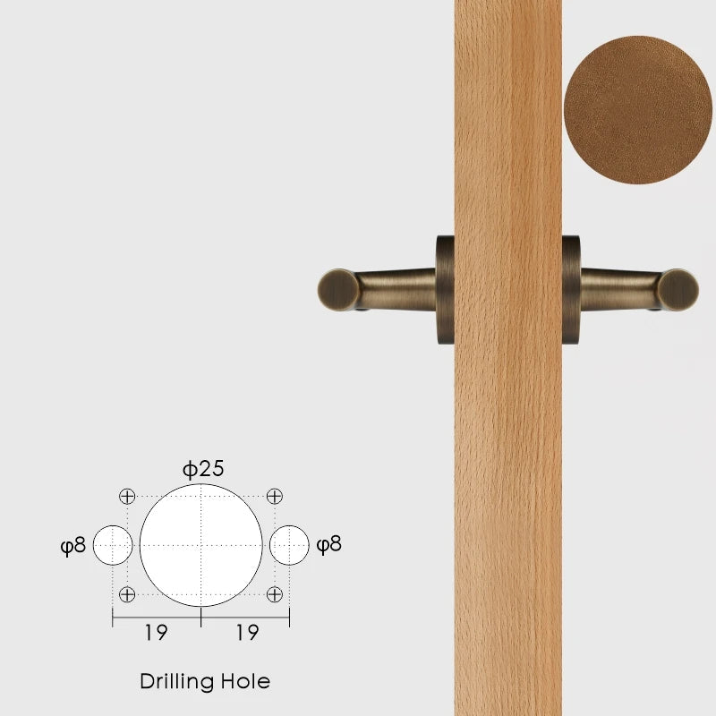 Poignée de Porte Intérieure Cylindrique Cuir et Laiton Brossé