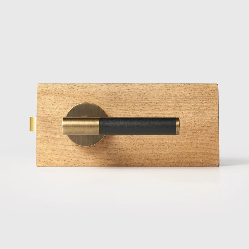 Poignée de Porte Intérieure Cylindrique Cuir et Laiton Brossé