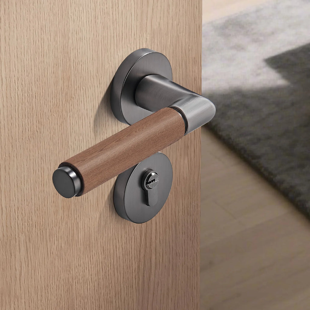 Poignée de Porte Intérieure Noire et Bois Design Moderne