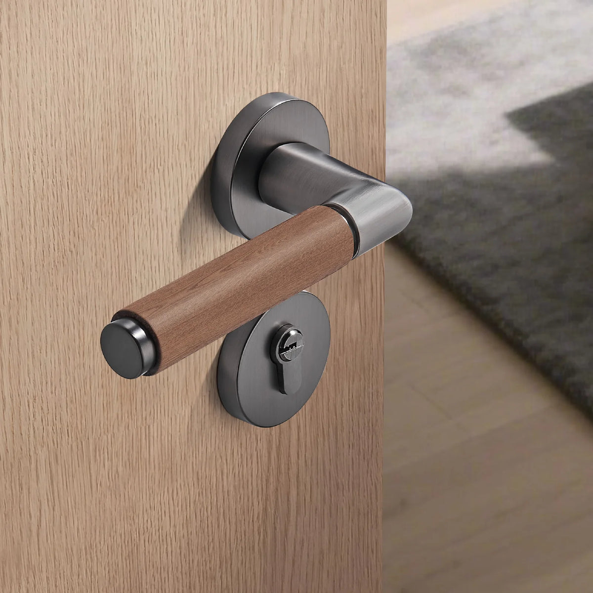 Poignée de Porte Intérieure Noire et Bois Design Moderne