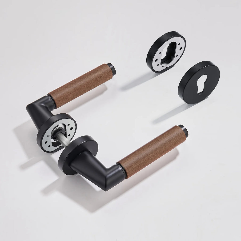 Poignée de Porte Intérieure Noire et Bois Design Moderne
