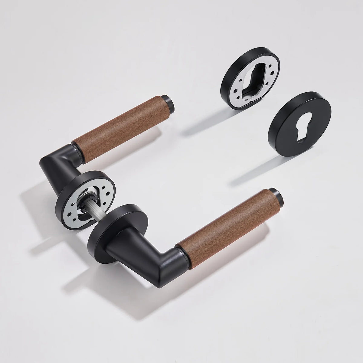 Poignée de Porte Intérieure Noire et Bois Design Moderne