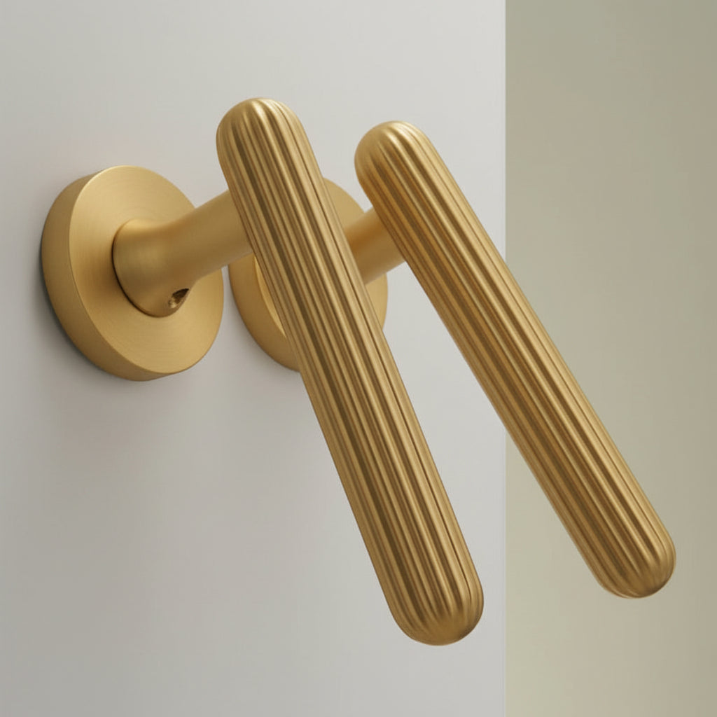 Poignée de Porte Rainurée en Laiton Doré Design Élancé