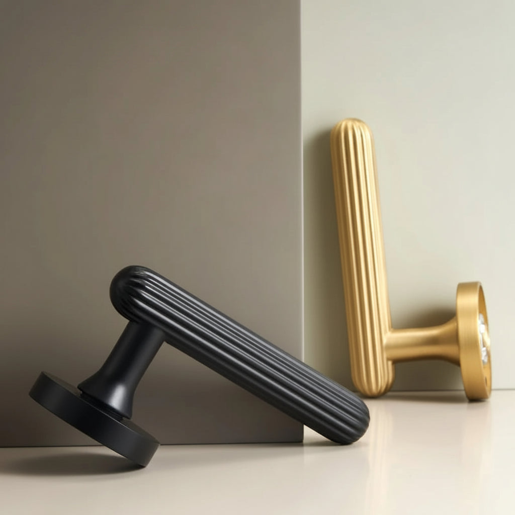 Poignée de Porte Rainurée en Laiton Doré Design Élancé