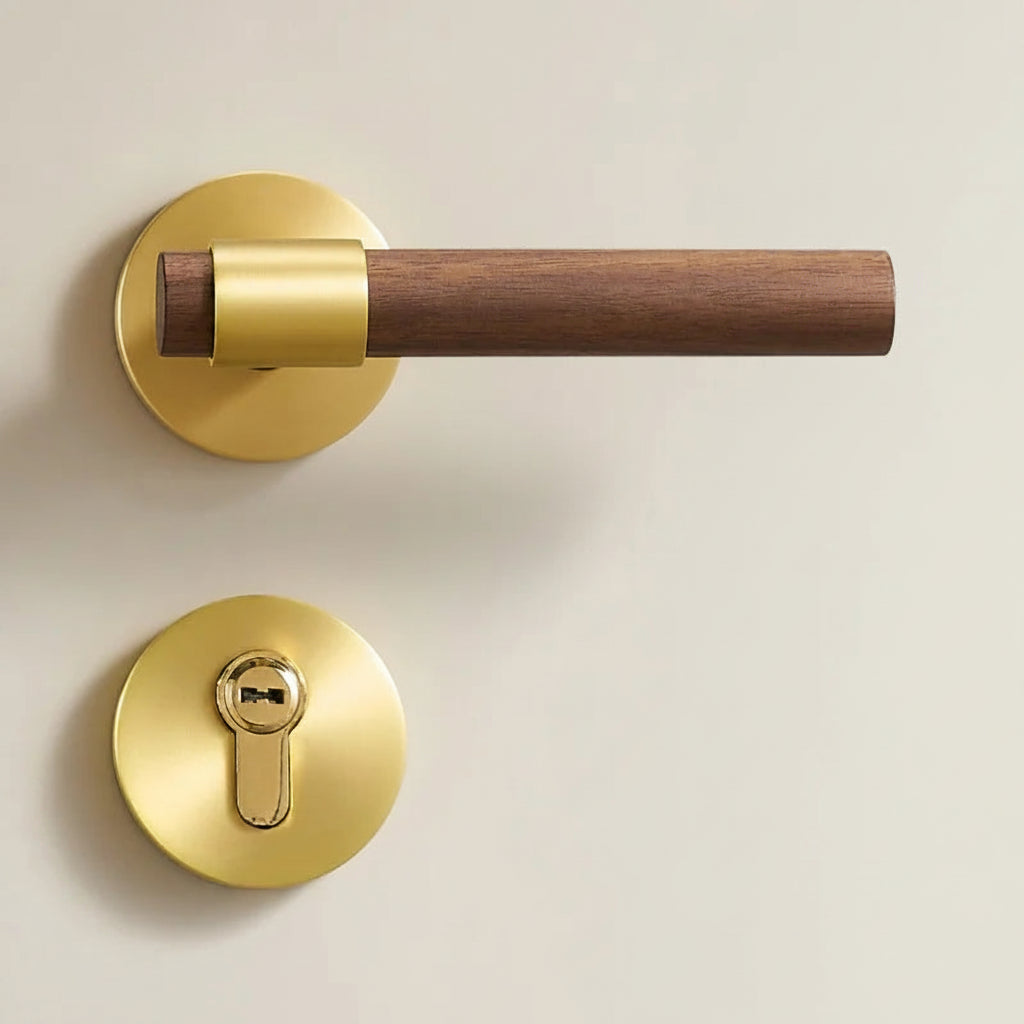 Poignée de Porte en Bois et Laiton Doré Style Naturel et Élégant