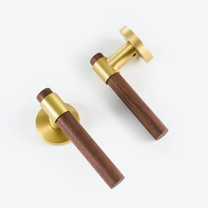Poignée de Porte en Bois et Laiton Doré Style Naturel et Élégant