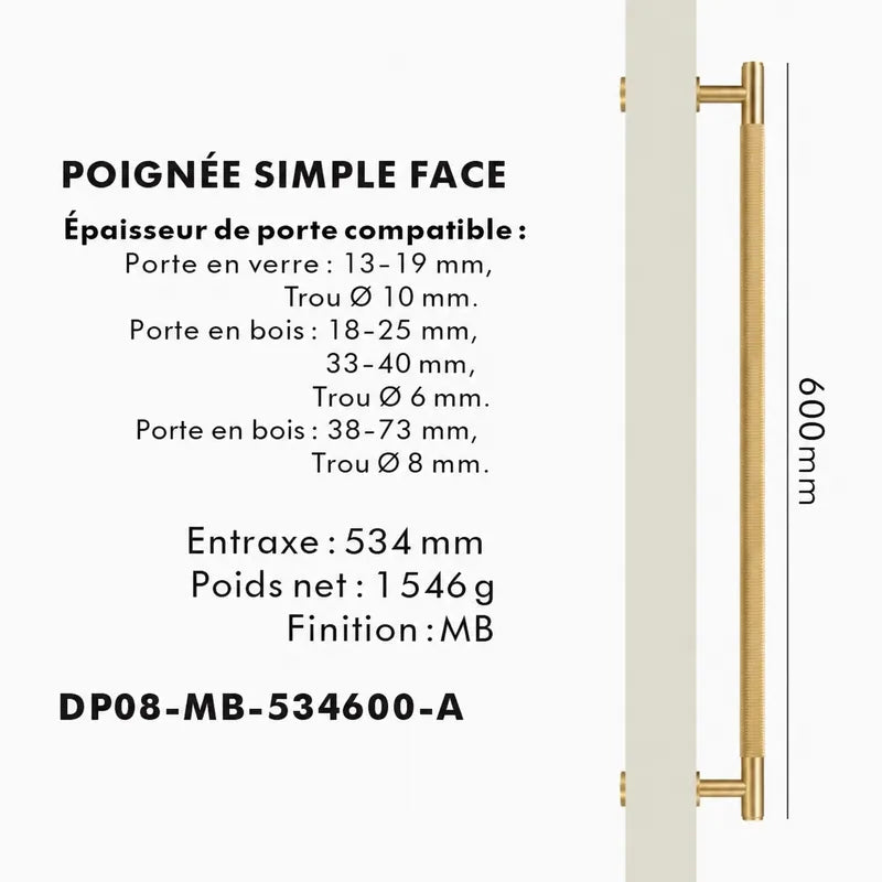 Poignée de Tirage Laiton brossé Chic
