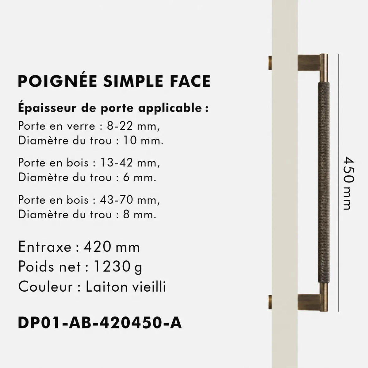 Poignée de Tirage Moletée Bronze Brossé – Design Contemporain