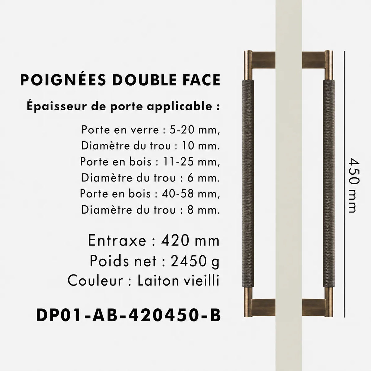 Poignée de Tirage Moletée Bronze Brossé – Design Contemporain