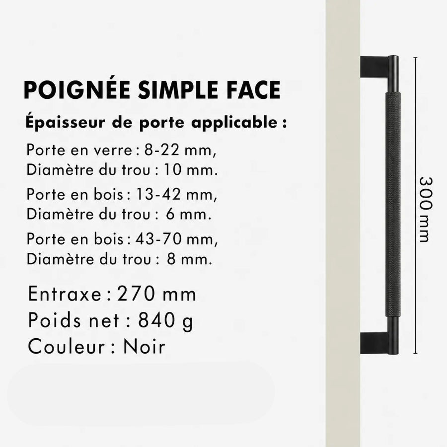 Poignée de Tirage Moletée Noire – Design Contemporain