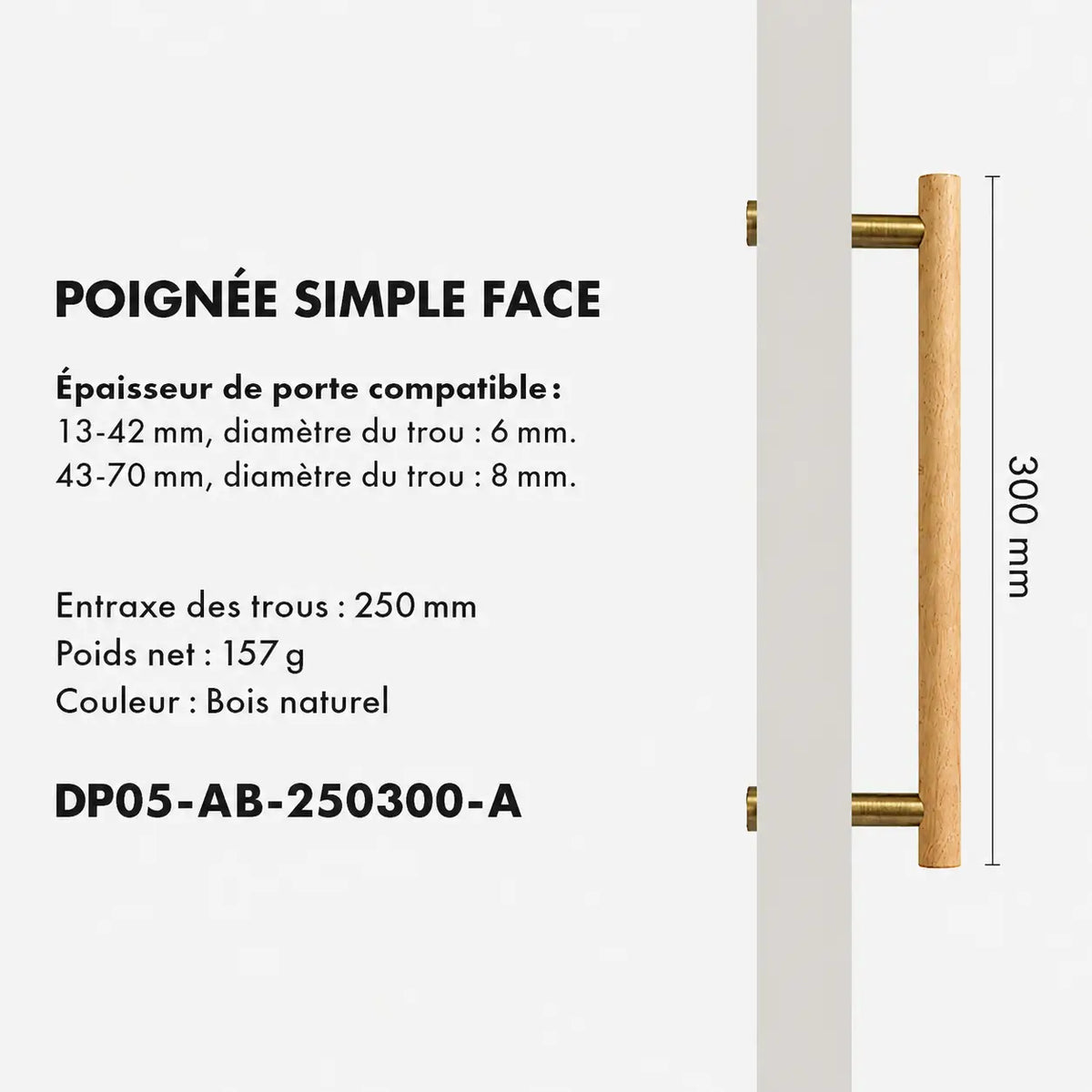 Poignée de Tirage en Laiton et Bois d'Hêtre