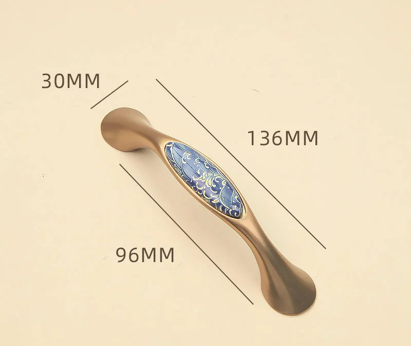 Poignée de meuble en céramique bleue