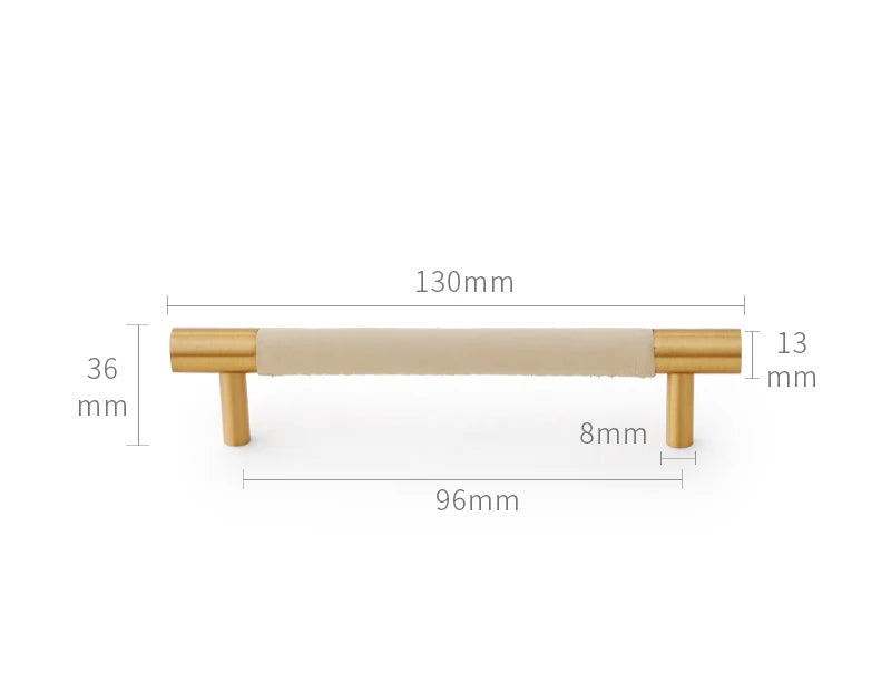 Poignée de meuble en cuir beige et laiton or brossé