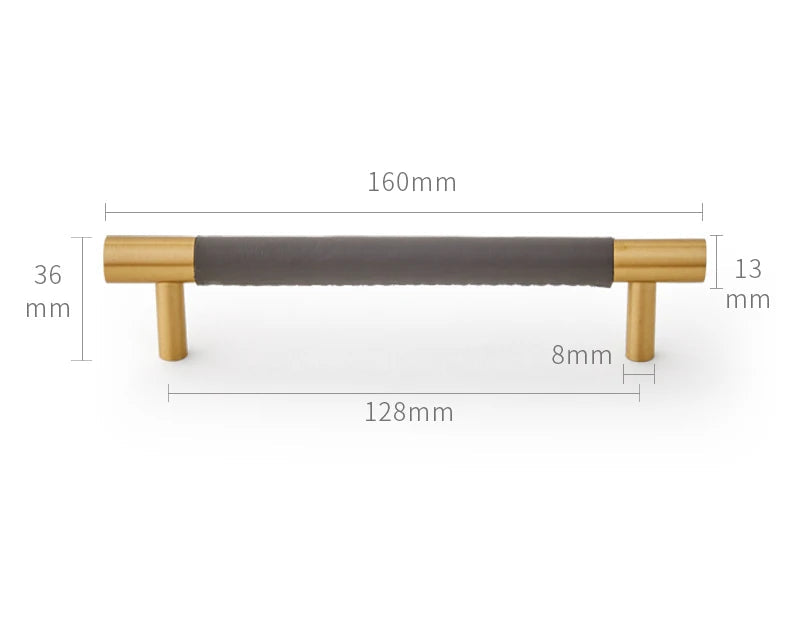 Poignée de meuble en cuir gris anthracite et laiton or brossé