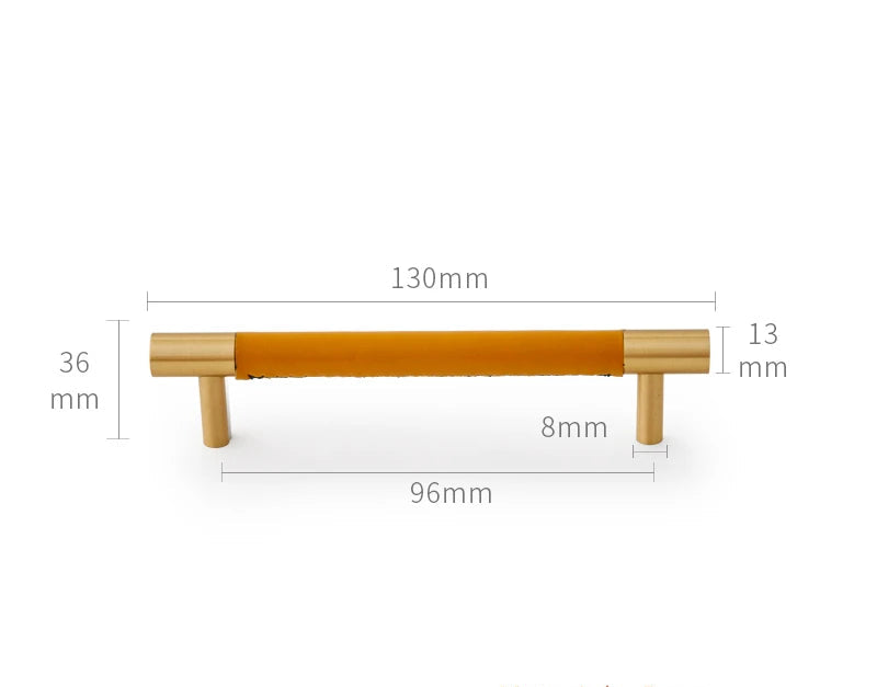 Poignée de meuble en cuir orange et laiton or brossé
