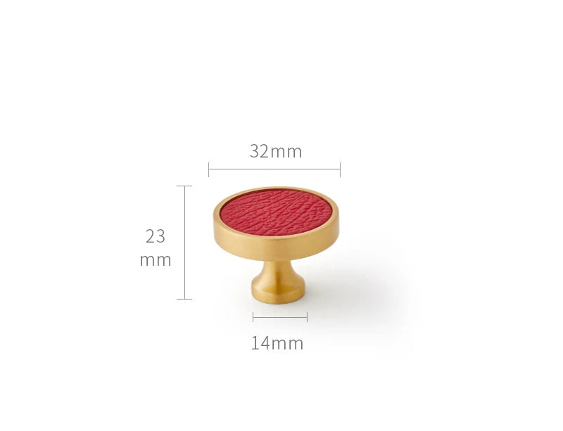 Poignée de meuble en cuir rouge et laiton or brossé