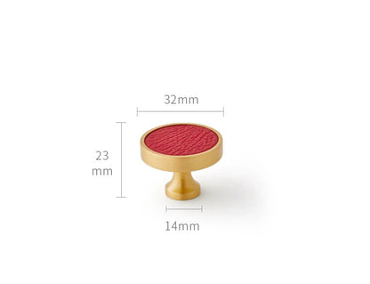 Poignée de meuble en cuir rouge et laiton or brossé