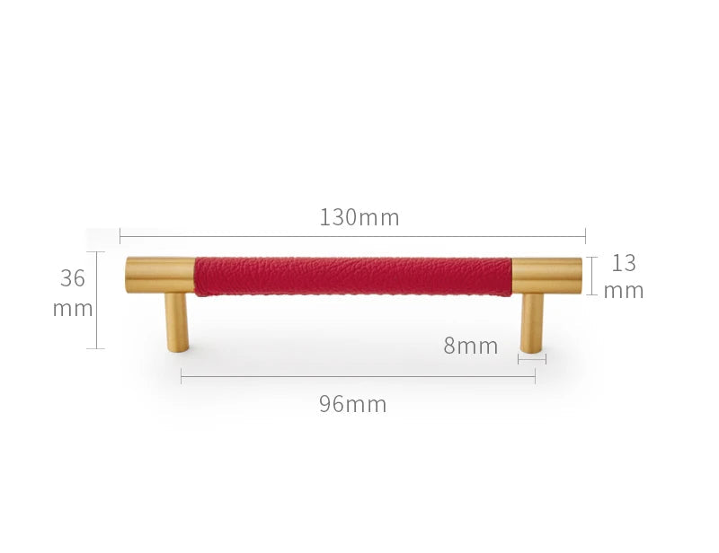 Poignée de meuble en cuir rouge et laiton or brossé