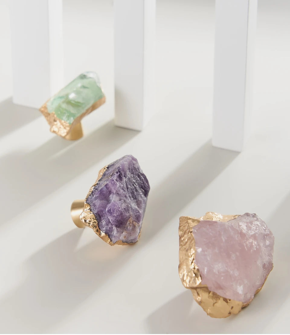 Poignée de meuble laiton et pierre rose