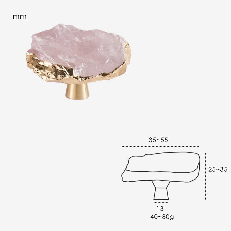 Poignée de meuble laiton et pierre rose