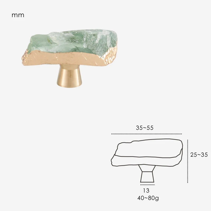 Poignée de meuble laiton et pierre verte d'eau