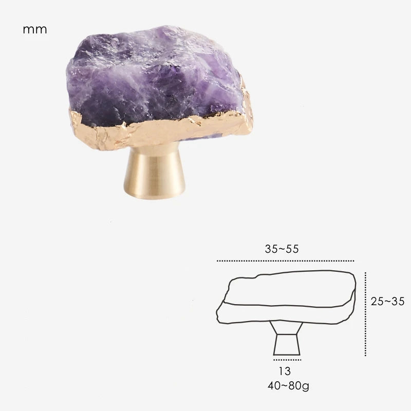 Poignée de meuble laiton et pierre violette