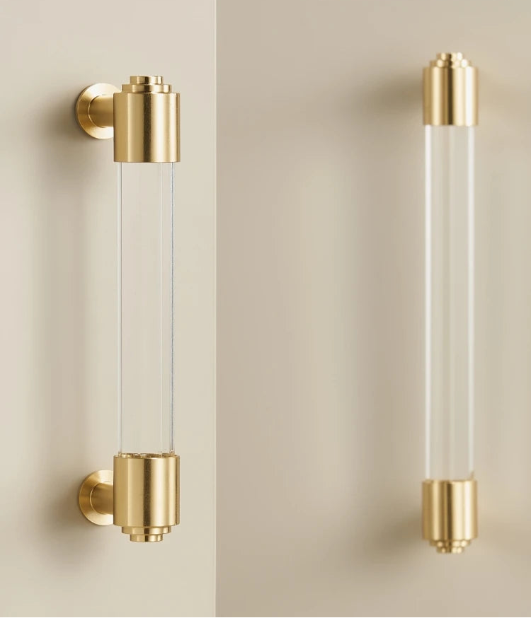 Poignée de meuble transparente extrémité Or brossé