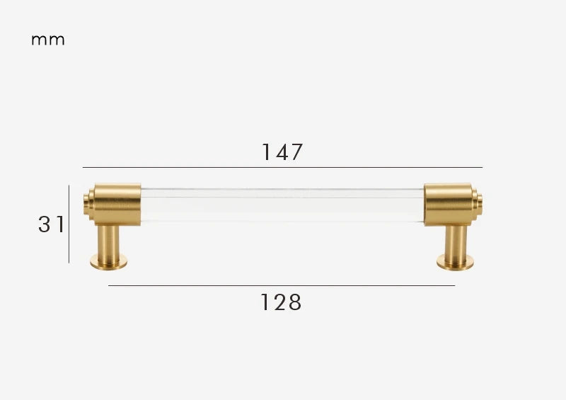 Poignée de meuble transparente extrémité Or brossé