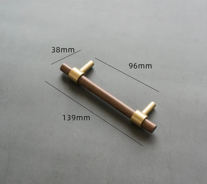 Poignées de porte bois de noyer naturel et laiton