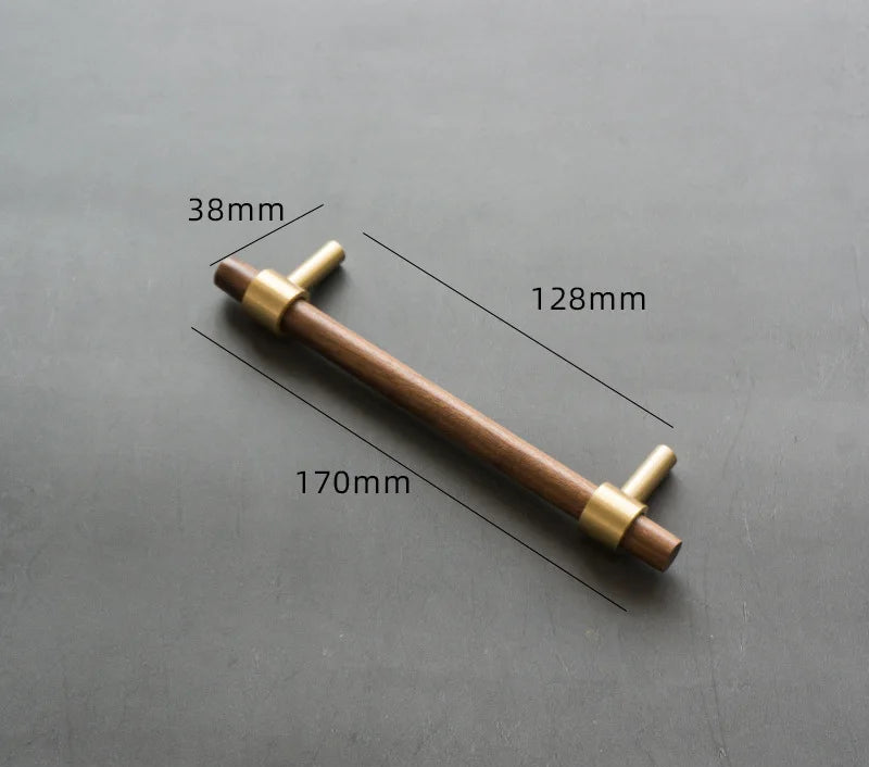 Poignées de porte bois de noyer naturel et laiton