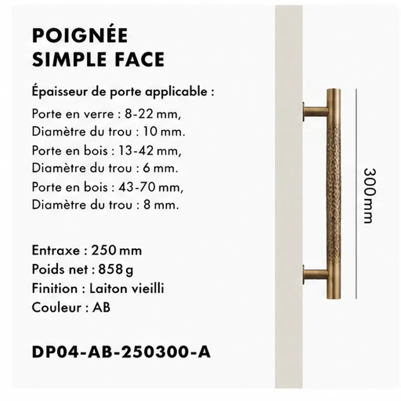 Poignée de Tirage Martelé en Laiton Couleur bronze 300mm