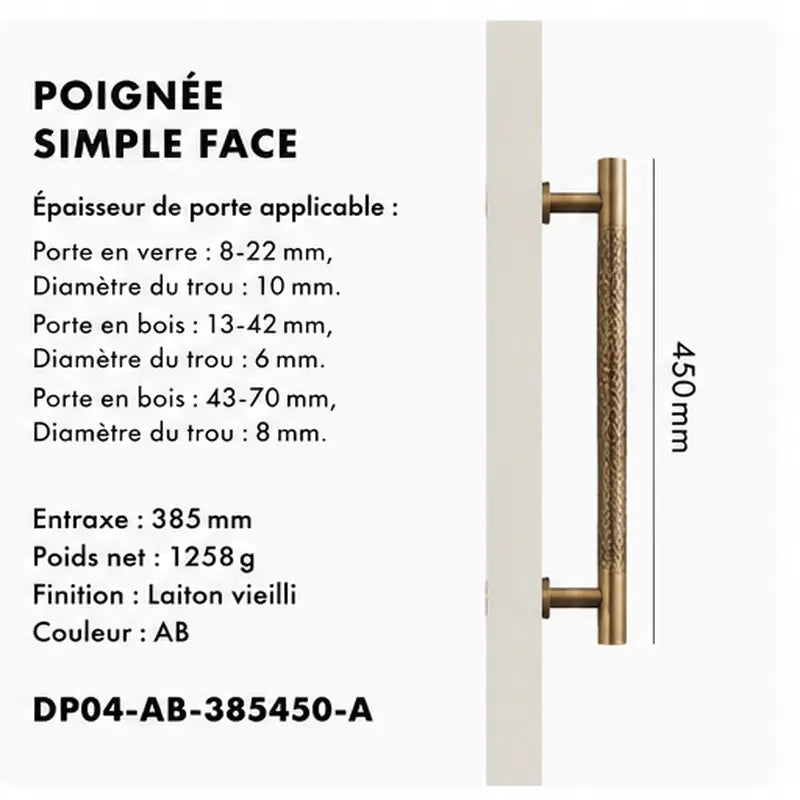 Poignée de Tirage Martelé en Laiton Couleur bronze 450mm